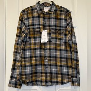 NWT Denim & Flower Flannel Shirt Brown, Blue, Ivory, Gray - Large